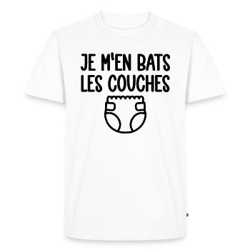 Je M'en Bats Les Couches Cadeau Body Fun Enceinte - T-shirt Premium bio Homme - blanc - Devant - Nico (187cm)