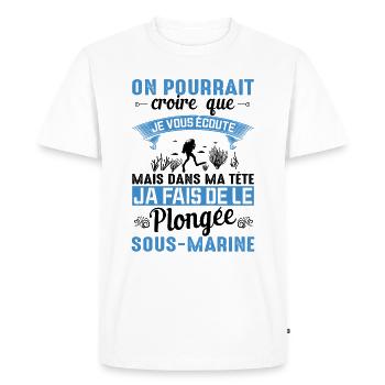 Dans Ma Tête Je Fais De La Plongée Piscine Sport - T-shirt Premium bio Homme - blanc - Devant - Nico (187cm)