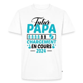 Futur Papa 2024 Idée Cadeau Annonce Grossesse - T-shirt Premium bio Homme - blanc - Devant - Nico (187cm)