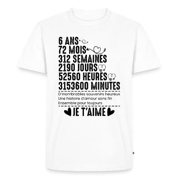 Cadeau Pour 6 Ans De Mariage - T-shirt Premium bio Homme - blanc - Devant - Nico (187cm)