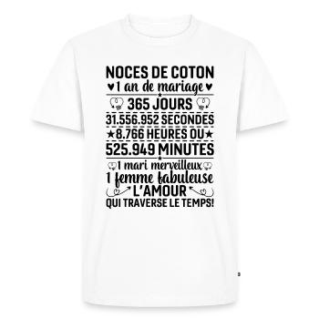 Noces De Coton 1 An De Mariage - T-shirt Premium bio Homme - blanc - Devant - Nico (187cm)