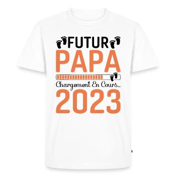 Papa Père Futur Papa 2023 Idée Cadeau Dad - T-shirt Premium bio Homme - blanc - Devant - Nico (187cm)