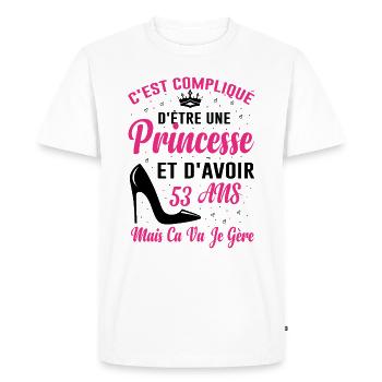 Princesse 53 Ans Idée Cadeau Anniversaire Amour - T-shirt Premium bio Homme - blanc - Devant - Nico (187cm)