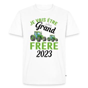 Je Vais Être Grand Frère 2023 - T-shirt Premium bio Homme - blanc - Devant - Nico (187cm)