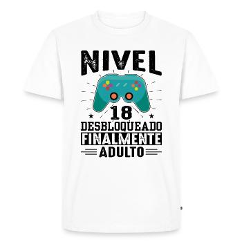 Niveau 18 Débloqué Anniversaire 18 Ans - T-shirt Premium bio Homme - blanc - Devant - Nico (187cm)