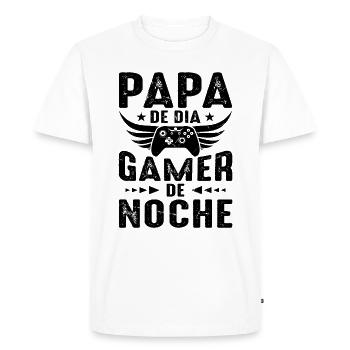 Papa Le Jour Joueur La Nuit - T-shirt Premium bio Homme - blanc - Devant - Nico (187cm)