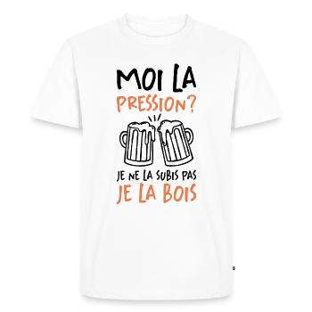 Moi La Pression Je Ne La Subis Pas Je La Bois - T-shirt Premium bio Homme - blanc - Devant - Nico (187cm)