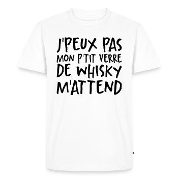 Je Peux Pas Mon P'tit Verre De Whisky M'attend - T-shirt Premium bio Homme - blanc - Devant - Nico (187cm)