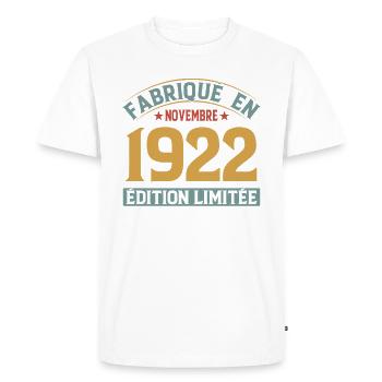 Fabriqué En Novembre 1922 Édition Limitée - T-shirt Premium bio Homme - blanc - Devant - Nico (187cm)