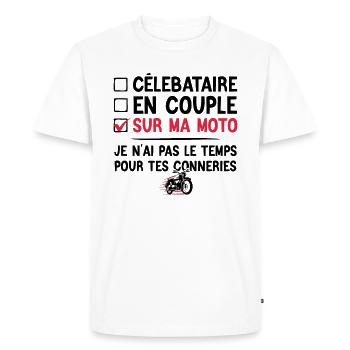 Célibataire en couple sur ma moto humour motard - T-shirt Premium bio Homme - blanc - Devant - Nico (187cm)