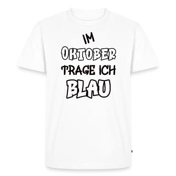 En octobre, je porte du bleu disant jeu de couleurs - T-shirt Premium bio Homme - blanc - Devant - Nico (187cm)