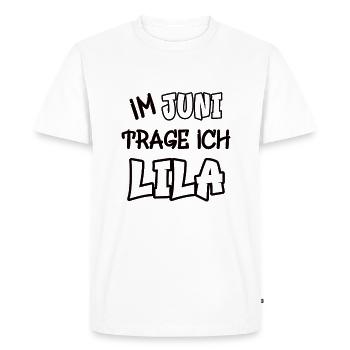 En juin, je porte du violet en disant couleur violette - T-shirt Premium bio Homme - blanc - Devant - Nico (187cm)