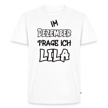 En décembre, je porte du violet en disant couleur violette - T-shirt Premium bio Homme - blanc - Devant - Nico (187cm)