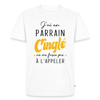 j'ai un parrain cinglé ne me force pas a l'appeler - T-shirt Premium bio Homme - blanc - Devant - Nico (187cm)