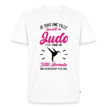 Une fille de judo c'est comme une fille normale - T-shirt Premium bio Homme - blanc - Devant - Nico (187cm)
