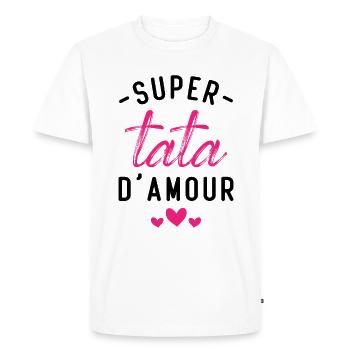 Cadeau Femme Super tata d'amour - T-shirt Premium bio Homme - blanc - Devant - Nico (187cm)