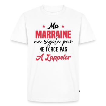 Ma marraine ne rigole pas ne force pas à l'appeler - T-shirt Premium bio Homme - blanc - Devant - Nico (187cm)