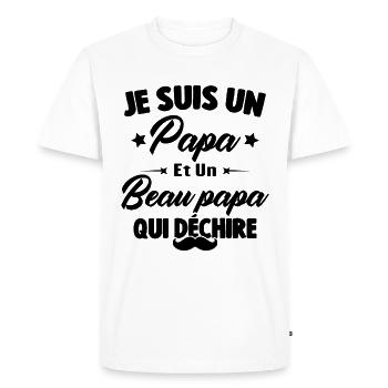 je suis un papa et beau-papa qui déchire - T-shirt Premium bio Homme - blanc - Devant - Nico (187cm)