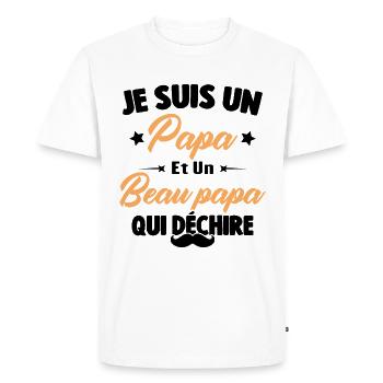 je suis un papa et beau-papa qui déchire - T-shirt Premium bio Homme - blanc - Devant - Nico (187cm)