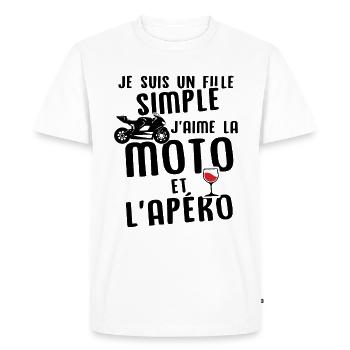 Un fille j'aime les moto et les apéros - T-shirt Premium bio Homme - blanc - Devant - Nico (187cm)