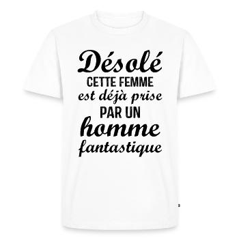 Désolé cette femme est déjà Prise - T-shirt Premium bio Homme - blanc - Devant - Nico (187cm)