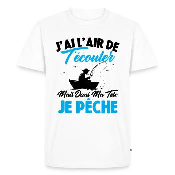 Dans Ma Tête Je Pêche, Cadeau Humour Pêcheur - T-shirt Premium bio Homme - blanc - Devant - Nico (187cm)