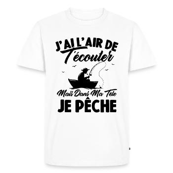 Dans Ma Tête Je Pêche, Cadeau Humour Pêcheur - T-shirt Premium bio Homme - blanc - Devant - Nico (187cm)