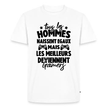 Tous Les Hommes Naissent Égaux - Meilleurs Gamers - T-shirt Premium bio Homme - blanc - Devant - Nico (187cm)