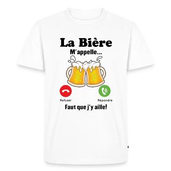 La Bière m'appelle - T-shirt Premium bio Homme - blanc - Devant - Nico (187cm)
