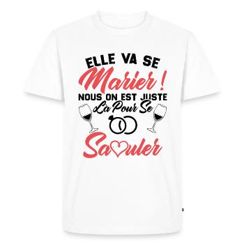 Elle va se marier, Nous juste là pour se saouler - T-shirt Premium bio Homme - blanc - Devant - Nico (187cm)