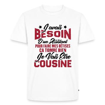 Je vais être cousine, Cadeau pour future cousine - T-shirt Premium bio Homme - blanc - Devant - Nico (187cm)