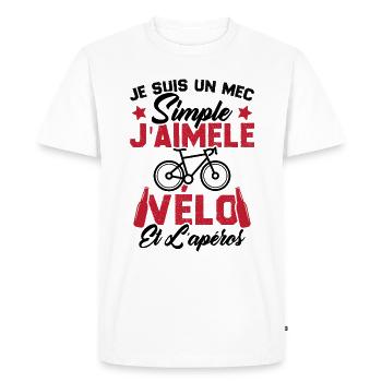 Je Suis Un Mec Simple J'aime Le Vélo Et L'apéro - T-shirt Premium bio Homme - blanc - Devant - Nico (187cm)