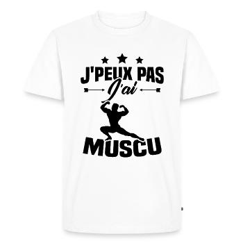 Je peux pas j'ai muscu - T-shirt Premium bio Homme - blanc - Devant - Nico (187cm)