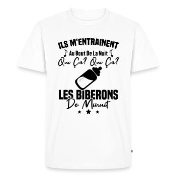 Qui ça qui ça Les biberons de minuit Humour Cadeau - T-shirt Premium bio Homme - blanc - Devant - Nico (187cm)