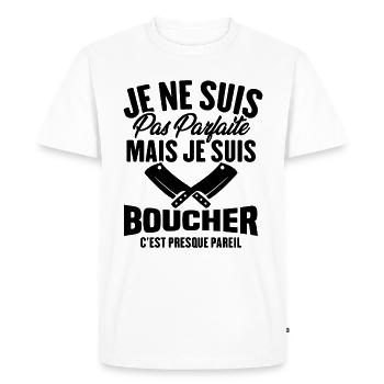 Je Ne Suis Pas Parfaite Mais Je Suis Boucher - T-shirt Premium bio Homme - blanc - Devant - Nico (187cm)