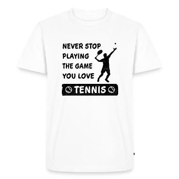 Never stop playing the game Tennis Gift - Men's Premium Organic T-Shirt - white - Front - Nico (187cm)
