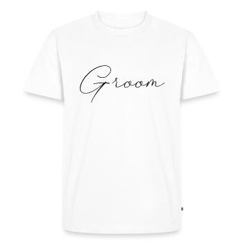 groom groom lettering - Men's Premium Organic T-Shirt - white - Front - Nico (187cm)
