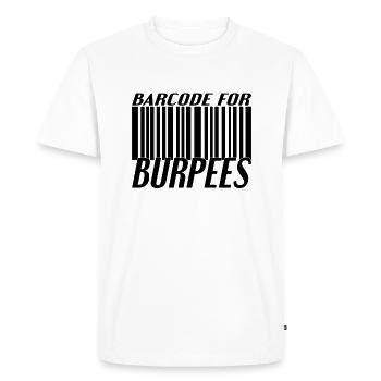 Burpee Barcode - Men's Premium Organic T-Shirt - white - Front - Nico (187cm)