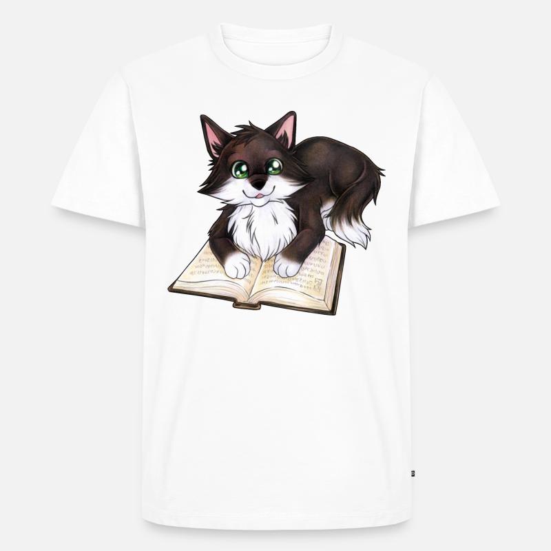 Niedliche Katze mit Buch Schwarzer Kater Geschenk - Männer Premium Bio T-Shirt - Weiß