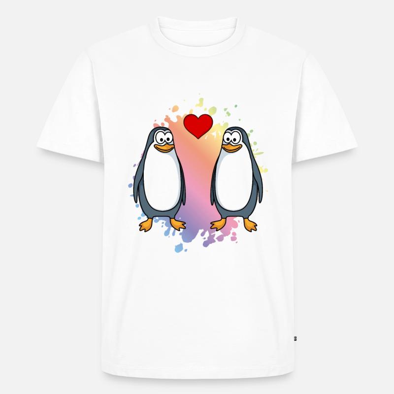 Pinguin Comic Paar Liebe - Männer Premium Bio T-Shirt - Weiß