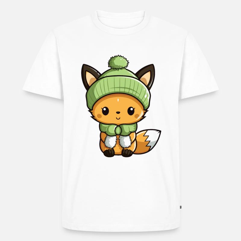 Fuchs Niedlich Winter Comic Mütze - Männer Premium Bio T-Shirt - Weiß