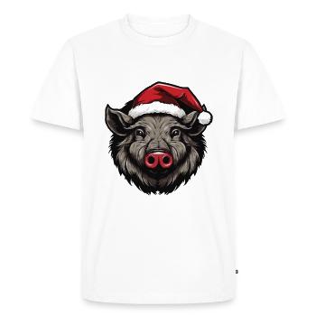 Wild Boar Head Christmas Portrait - Men's Premium Organic T-Shirt - white - Front - Nico (187cm)