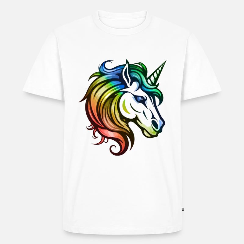 Einhorn Kopf Bunt - Männer Premium Bio T-Shirt - Weiß