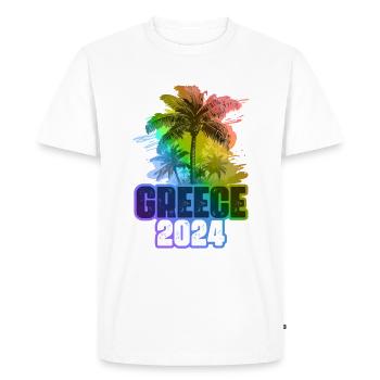 Greece 2024 Holiday Palm Trees Multicolored - Men's Premium Organic T-Shirt - white - Front - Nico (187cm)