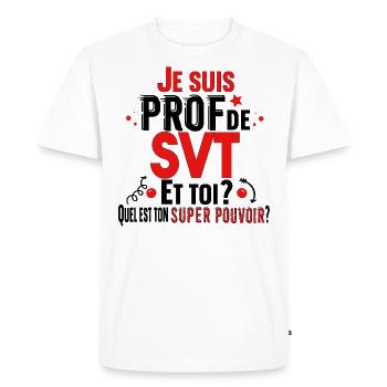 Prof Professeur SVT Sciences Vie Terre Métier - T-shirt Premium bio Homme - blanc - Devant - Nico (187cm)