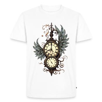 Flowers and mechanics: the magic of the steampunk clock. - Men's Premium Organic T-Shirt - white - Front - Nico (187cm)