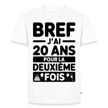 20 ans pour la deuxième fois - T-shirt Premium bio Homme - blanc - Devant - Nico (187cm)