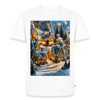 Chaleureux village enneigé lueur d’hiver - T-shirt Premium bio Homme - blanc - Devant - Nico (187cm)