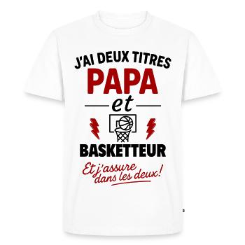 Papa Basketteur cadeau fête des pères Noël - T-shirt Premium bio Homme - blanc - Devant - Nico (187cm)