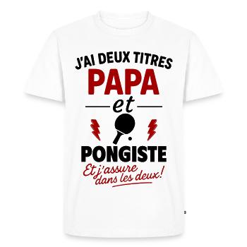 Papa Pongiste cadeau fête des pères Noël Ping Pong - T-shirt Premium bio Homme - blanc - Devant - Nico (187cm)